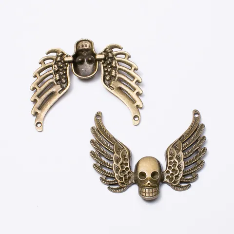 Vintage Alloy Skull Wings Pendants For DIY Jewelry Making Gothic Punk Style Charms Antique Bronze Silver Craft Accessories