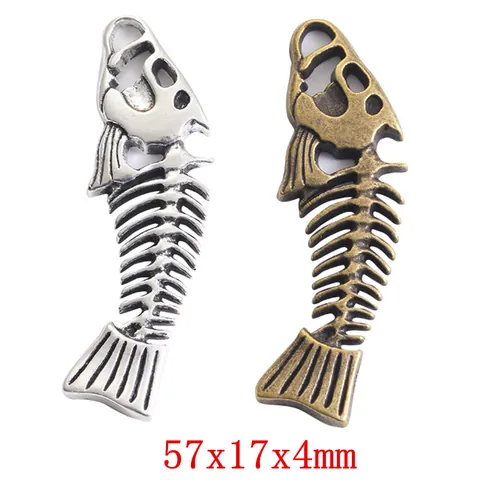 Vintage Alloy Fish Bone Pendant DIY Jewelry Making Accessories Antique Bronze Silver Fishbone Charm For Necklace Keychain