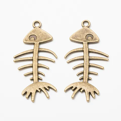 Vintage Alloy Fish Bone Pendants For Jewelry Making DIY Antique Silver Bronze Animal Skeleton Charms Necklace Bracelet