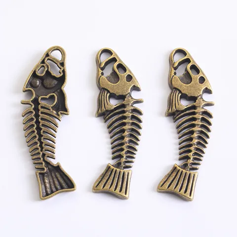 Vintage Alloy Fish Bone Pendant DIY Jewelry Making Accessories Antique Bronze Silver Fishbone Charm For Necklace Keychain