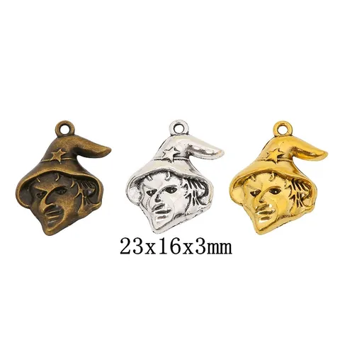 Vintage Alloy Wizard Witch Hat Pendant With Star Design Halloween DIY Jewelry Making Magic Theme Crafting Accessories