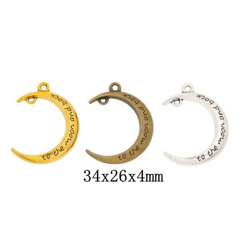 Retro Alloy Crescent Moon Charms With To The Moon And Back Engraved Double Loop Connectors DIY Jewelry Making Findings