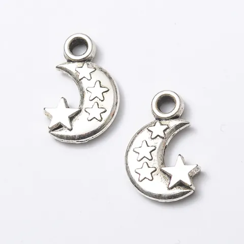 Vintage Moon Star Zinc Alloy Charms Pendants For Jewelry Making DIY Antique Bronze Silver Finish Crescent Moon Dangle Accessories