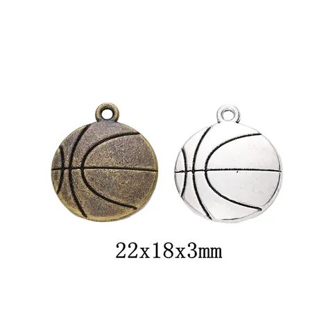 DIY Jewelry Making Alloy Basketball Pendant Retro Antique Bronze Silver Sports Charms For Necklace Bracelet Making Craft