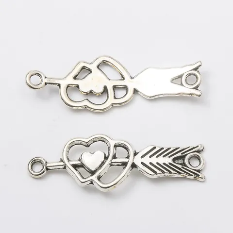 Vintage Zinc Alloy Double Heart Arrow Charms Connectors For DIY Necklace Bracelet Jewelry Making Antique Metallic Accessories
