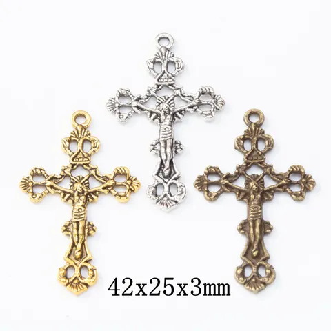 Ciondolo Croce di Gesù in Lega di Zinco Vintage Per Creazione Gioielli Fai da Te Oro Argento Bronzo Antico Accessorio Religioso
