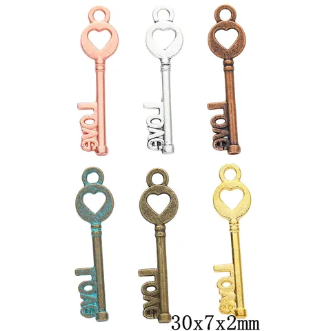 Vintage Alloy Heart Key Love Letter Pendant For DIY Jewelry Making Hollow Metal Key Charms For Necklace Bracelet Accessories