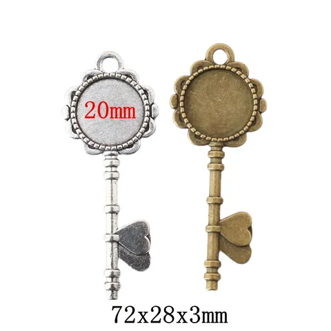 Vintage Zinc Alloy Key Charms Pendants With 20mm Round Base Tray Heart Tooth For DIY Jewelry Making Accessories Gift