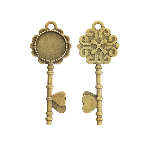 Vintage Zinc Alloy Key Charms Pendants With 20mm Round Base Tray Heart Tooth For DIY Jewelry Making Accessories Gift