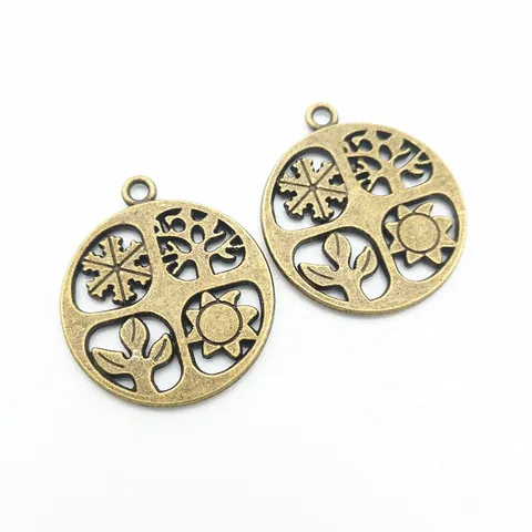 Vintage Alloy Seasons Tree Snowflake Leaf Sun Round Hollow Charms For DIY Necklace Bracelet Jewelry Making Accessories
