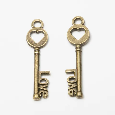 Vintage Alloy Heart Key Love Letter Pendant For DIY Jewelry Making Hollow Metal Key Charms For Necklace Bracelet Accessories