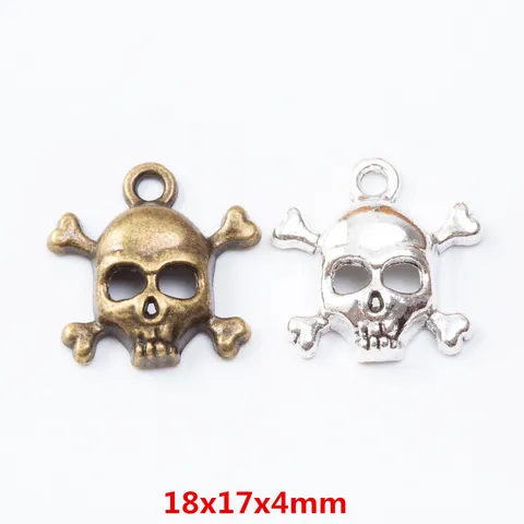 Vintage Zinc Alloy Skull Crossbones Pendant DIY Jewelry Making Accessories Antique Bronze Silver Halloween Charm Decor