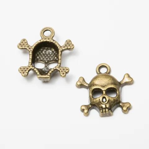 Vintage Zinc Alloy Skull Crossbones Pendant DIY Jewelry Making Accessories Antique Bronze Silver Halloween Charm Decor