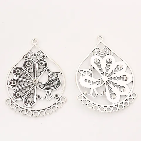 Vintage Alloy Hollow Peacock Teardrop Pendant Connector For Earring Necklace Making DIY Jewelry Findings Accessories