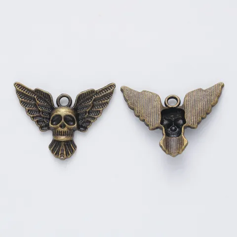 Vintage Alloy Skull Wing Pendants For DIY Necklace Bracelet Gothic Punk Style Antique Bronze Silver Charms Jewelry Making Accessories