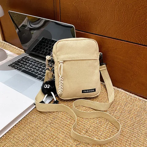 Borsa a Tracolla Casual in Tela per Cellulare da Donna Borsa a Spalla Con Etichetta Moda Tracolla Regolabile Piccola Borsa Quadrata
