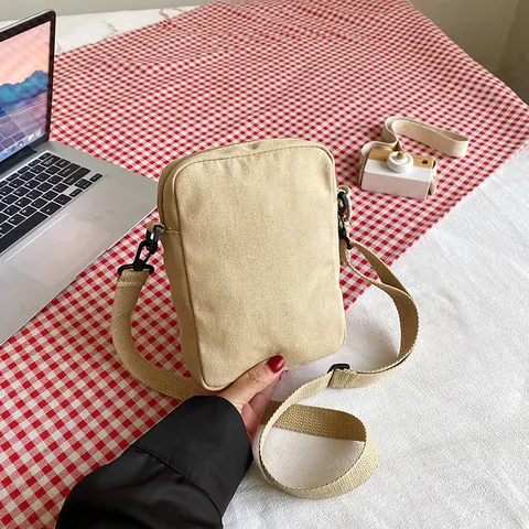 Borsa a Tracolla Casual in Tela per Cellulare da Donna Borsa a Spalla Con Etichetta Moda Tracolla Regolabile Piccola Borsa Quadrata