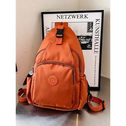 Sac De Poitrine Décontracté En Nylon Pour Femmes Multi-Poches Petit Sac À Dos Pour Voyages Sport Extérieur Couleur Unie Sac Bandoulière Avec Sangle Réglable
