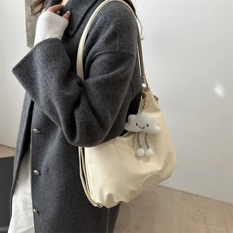 Women Large Capacity PU Leather Hobo Shoulder Bag Urban Minimalist Solid Color Tote Bag With Plush Cloud Charm Casual Crossbody Bag For Everyday Travel