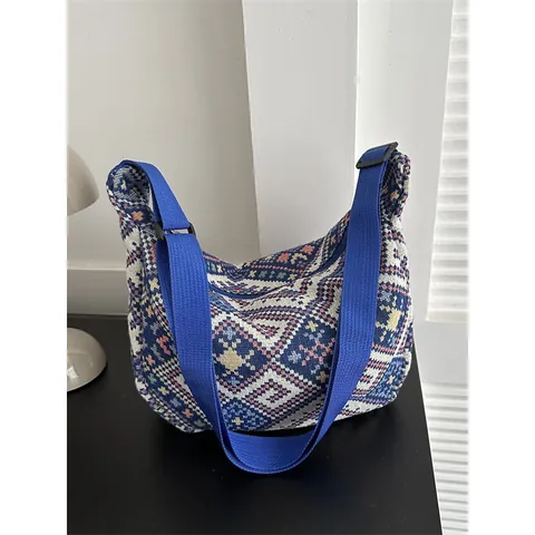 Women Ethnic Geometric Woven Crossbody Bag Bohemian Jacquard Shoulder Bag Lightweight Casual Underarm Bag Travel Handbag