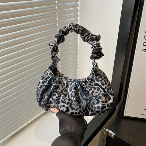 Sac Sous le Bras Froncé Imprimé Léopard Mode pour Femmes Sac à Épaule en Cuir PU Vintage Sac à Main pour Fête