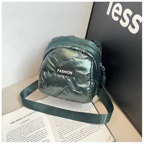 Women Quilted Metallic Puffer Crossbody Bag Space Cotton Padded Shoulder Bag Minimalist Fashion Tote For Commuting Daily