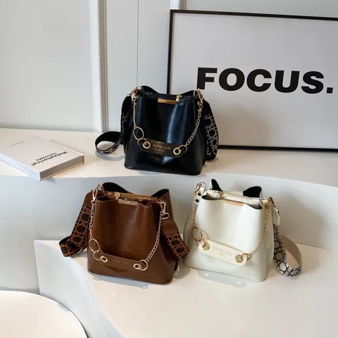 Borsa a Secchiello Grande Capacità Vintage per Donna Pelle PU Tracolla Monospalla alla Moda Borsa a Mano con Catena