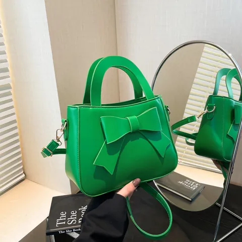 Mode Damen PU Leder Schleife Handtasche Mit Verstellbarem Gurt Vielseitige Umhängetasche Einfarbig Quadratische Tasche