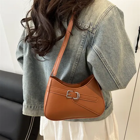 Borsa Sottobraccio Designer di Nicchia da Donna Tinta Unita in Pelle PU Minimalista Borsa a Tracolla Con Fibbia Hobo Chic