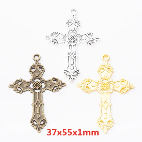 Ciondoli a Croce Cava in Lega Vintage per Creazione Gioielli DIY Bronzo Argento Oro Barocco Floreale Solo Ciondolo Senza Catena