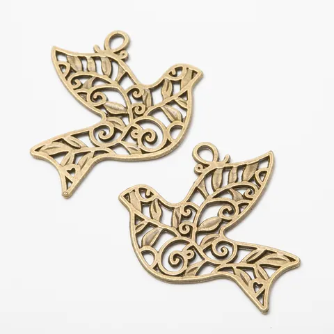 Vintage Alloy Hollow Peace Dove Bird Charms For DIY Jewelry Making Antique Bronze Silver Metal Bird Pendants Accessories
