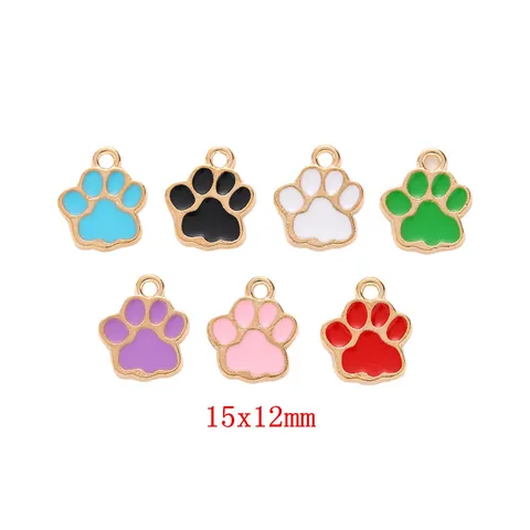 Leuke Cartoon Legering Pootafdruk Bedeltjes Voor DIY Sieraden Maken Kleurrijke Emaille Kat Hond Hangers Voor Oorbellen