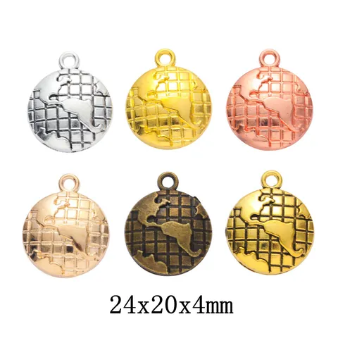 Pendentifs Globe Terrestre en Alliage de Zinc Vintage Breloques Carte du Monde en Relief pour Création de Bijoux DIY