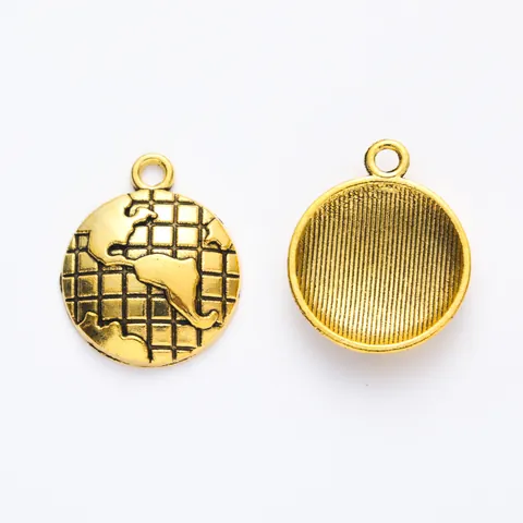 Pendentifs Globe Terrestre en Alliage de Zinc Vintage Breloques Carte du Monde en Relief pour Création de Bijoux DIY
