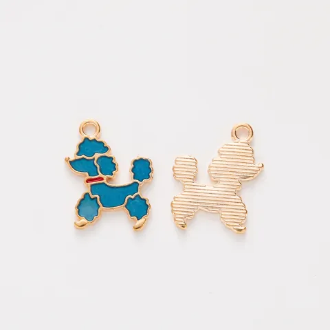 Cartoon Poodle Dog Alloy Enamel Pendants For DIY Jewelry Making Keychain Accessories Gold Plated Animal Charms