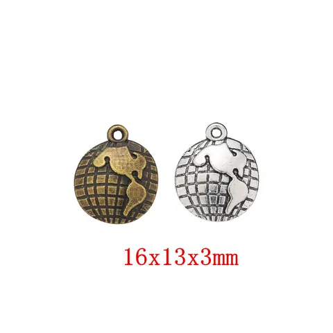 Vintage Zinc Alloy Earth Globe Map Pendants For DIY Jewelry Making Accessories Small Round World Map Metal Charms For Handcrafted Crafting