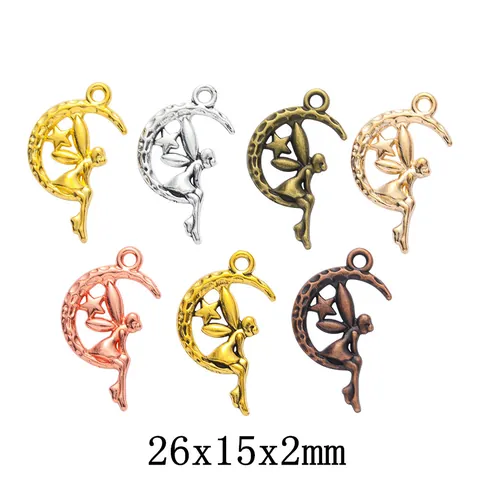 Vintage Zinc Alloy Fairy On Moon Charms Star Pendants For DIY Jewelry Making Accessories For Necklaces Bracelets Earrings