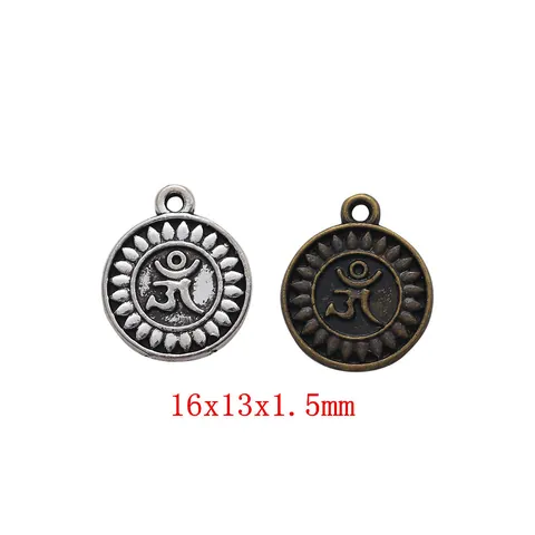 Ciondoli Rotondi in Lega Vintage Simbolo Om Motivo Floreale per Creazione Gioielli DIY Bronzo Antico Argento Placcato