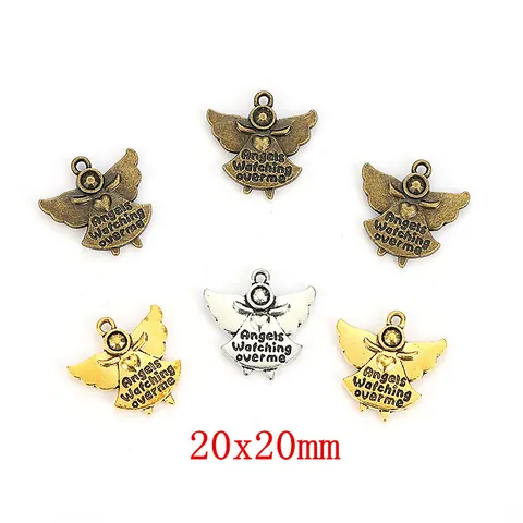 Vintage Zinklegierung Engelsflügel Herz Anhänger Angels Watching Over Me Gravierte Charms Für DIY Schmuckherstellung Zubehör