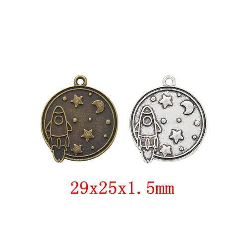 Ruimte Raket Maan Ster Hanger Zonder Ketting Zinklegering Vintage Antiek Brons Zilver DIY Sieraden Maken Accessoire