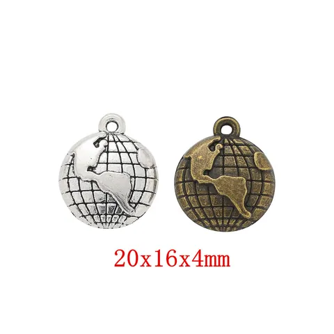 Vintage Zinc Alloy Earth Globe Pendants Antique Bronze Silver Map Pattern Charms For DIY Jewelry Making Craft Accessories