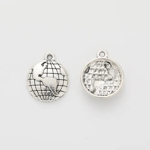 Vintage Zinc Alloy Earth Globe Pendants Antique Bronze Silver Map Pattern Charms For DIY Jewelry Making Craft Accessories