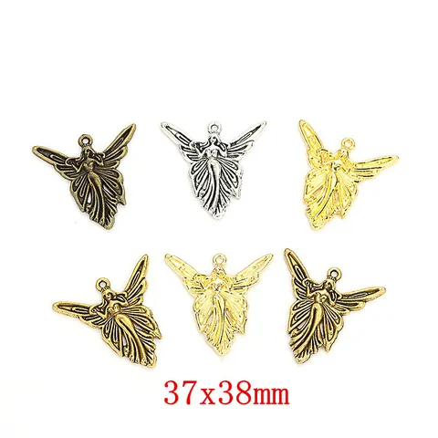 Vintage Zinc Alloy Angel Fairy Charms Hollow Wings Pendants For DIY Jewelry Making Antique Bronze Silver Gold Accessories