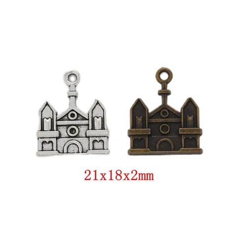Vintage Alloy Castle Charms For DIY Jewelry Making Antique Bronze Silver European Church Building Pendants Handmade Craft Accessories