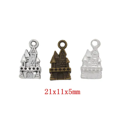 Vintage Alloy Castle Charms For DIY Jewelry Making Antique Bronze Silver Castle Pendants For Necklace Bracelet Crafts Making