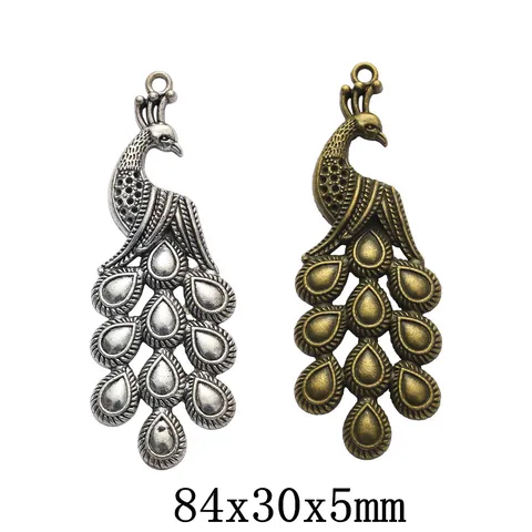 Vintage Zinc Alloy Peacock Pendant DIY Jewelry Findings For Necklace Making Antique Bronze Silver Metal Bird Animal Charm