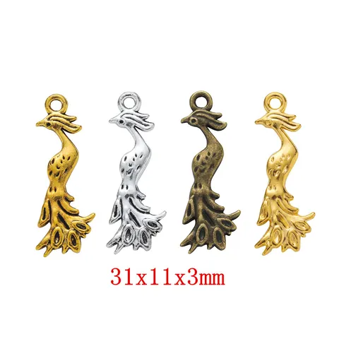 Vintage Alloy Peacock Phoenix Bird Pendant Charms For DIY Jewelry Making Necklace Earring Antique Gold Silver Bronze Findings