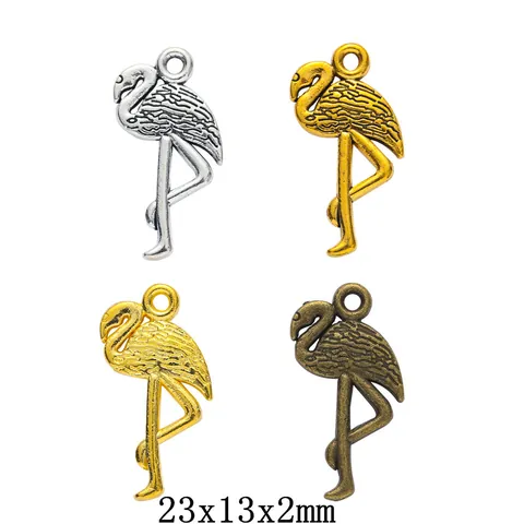 Vintage Zinc Alloy Flamingo Charms DIY Jewelry Making Accessories Metal Bird Pendants For Necklace Bracelet Earring Handicraft