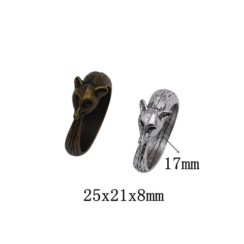 Bague Tête de Renard en Alliage de Zinc Vintage Rétro Gothique Motif Animal Gravé Bague de Doigt Unisexe Bijoux