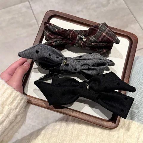 Grote Stoffen Strik Haarklem Koreaanse Lazy Stijl Vintage Ruit Hart Stippen Eendenbek Clip Elegante Haaraccessoires Voor Vrouwen